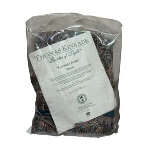 2002 Vintage Thomas Kinkade Tapestry Woven Throw Blanket Lamplight Bridge 50x60
